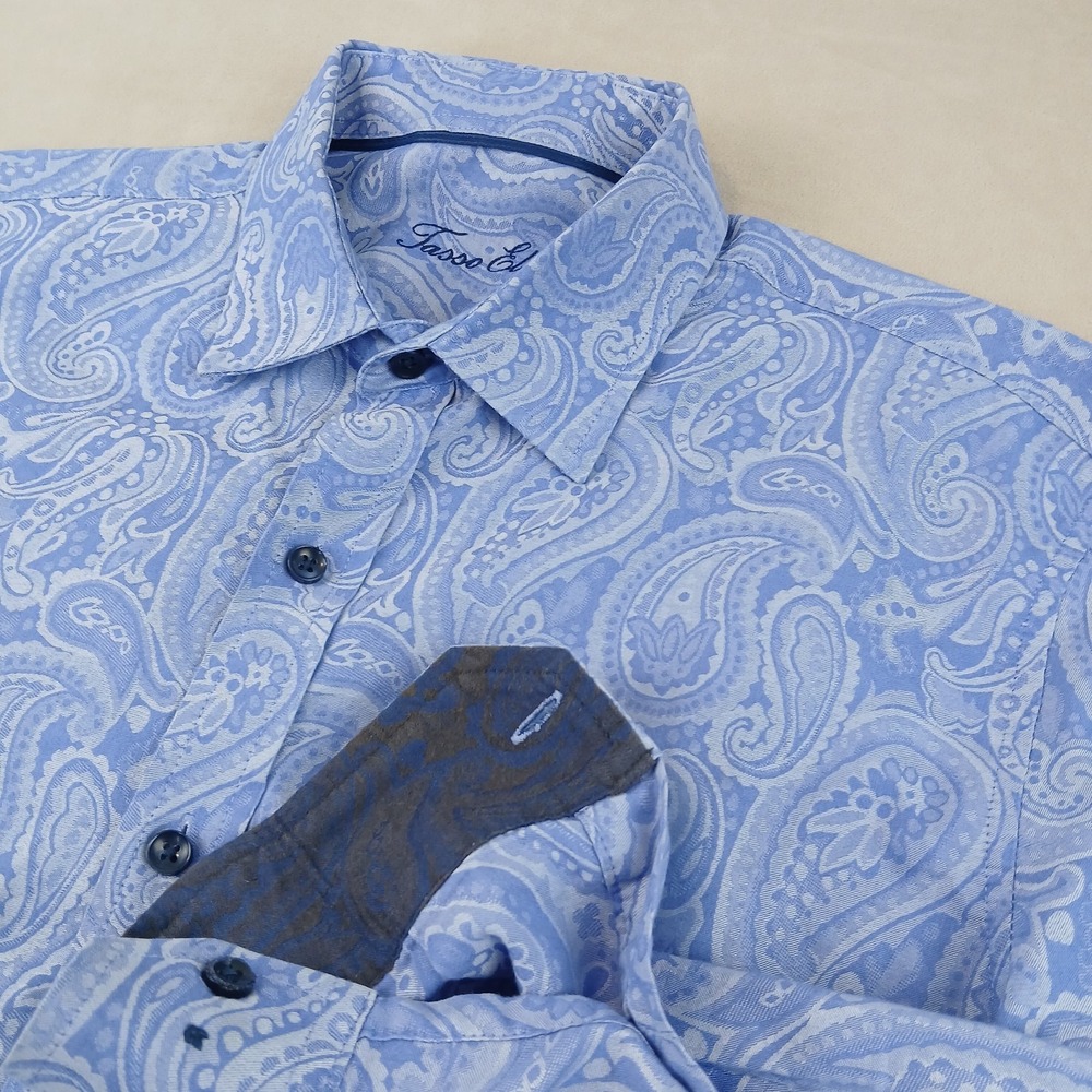Tasso‎ Elba Medium 15-15.5 Mens Shirt Paisley Flip Cuff 22x28 Blue